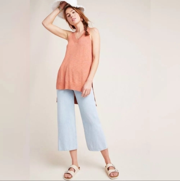 Anthropologie Desmond Rust Orange VNeck Linen Blend Knit Tunic Top Sweater Large - Picture 8 of 10